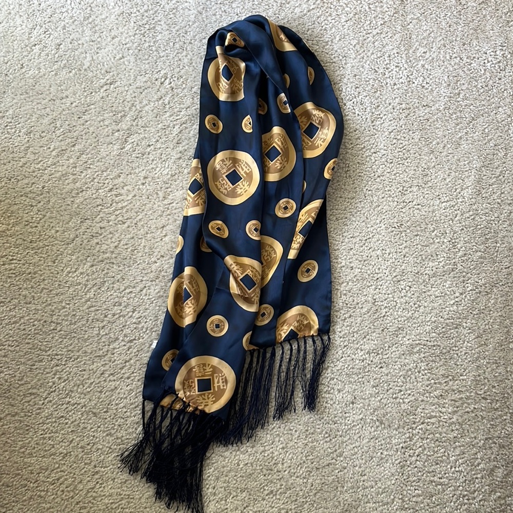 Silk navy and gold scarf
